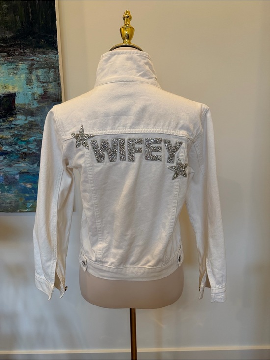 Jackets & Blazers - Wifey Embellished White Denim Jacket